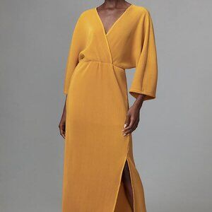 Anthropologie By Anthropologie Plisse V-Neck Wrap Midi Dress